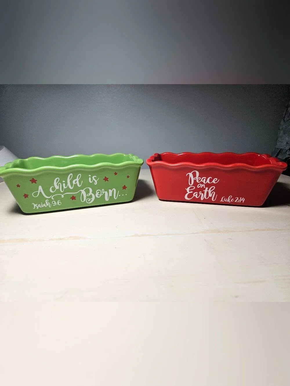 Christmas Mini Loaf Pans Set of 2 Red & Green Holiday Stoneware